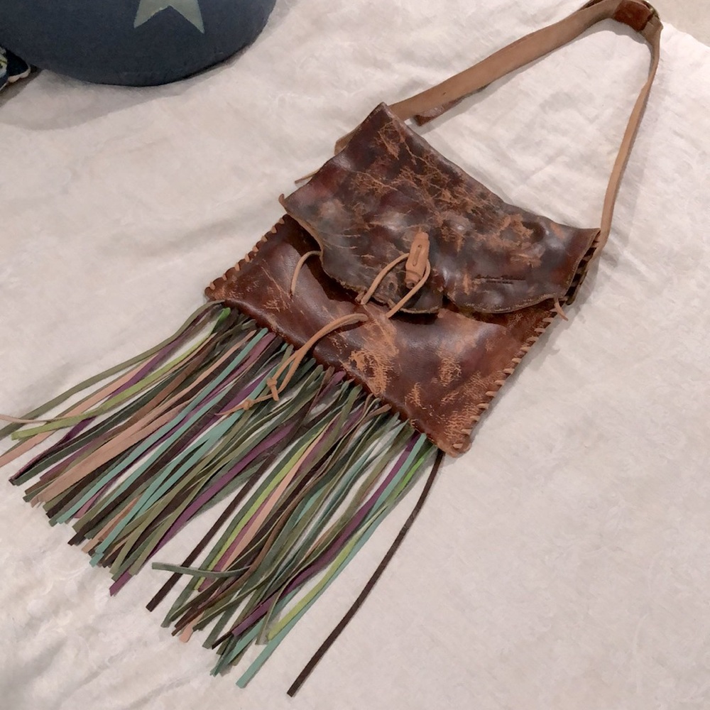 Large Boho Handmade Brown Leather Bag Tote Satchel Unicorn Fringe